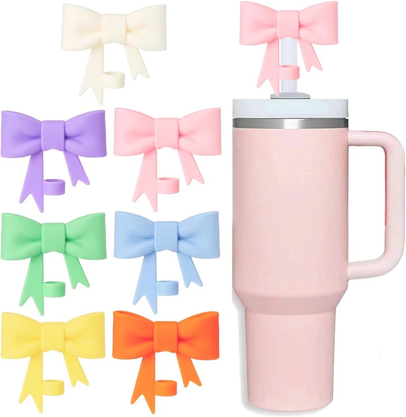 HIUSITY Bow Straw Cover Topper for Stanley Cup,Silicone Straws Toppers for Tumbler with Handle 40oz,Cute 10mm/0.4in Covers Cap,Dust-Proof Reusable Lids for Stanley Cups Accessories,7Pcs - Image 1
